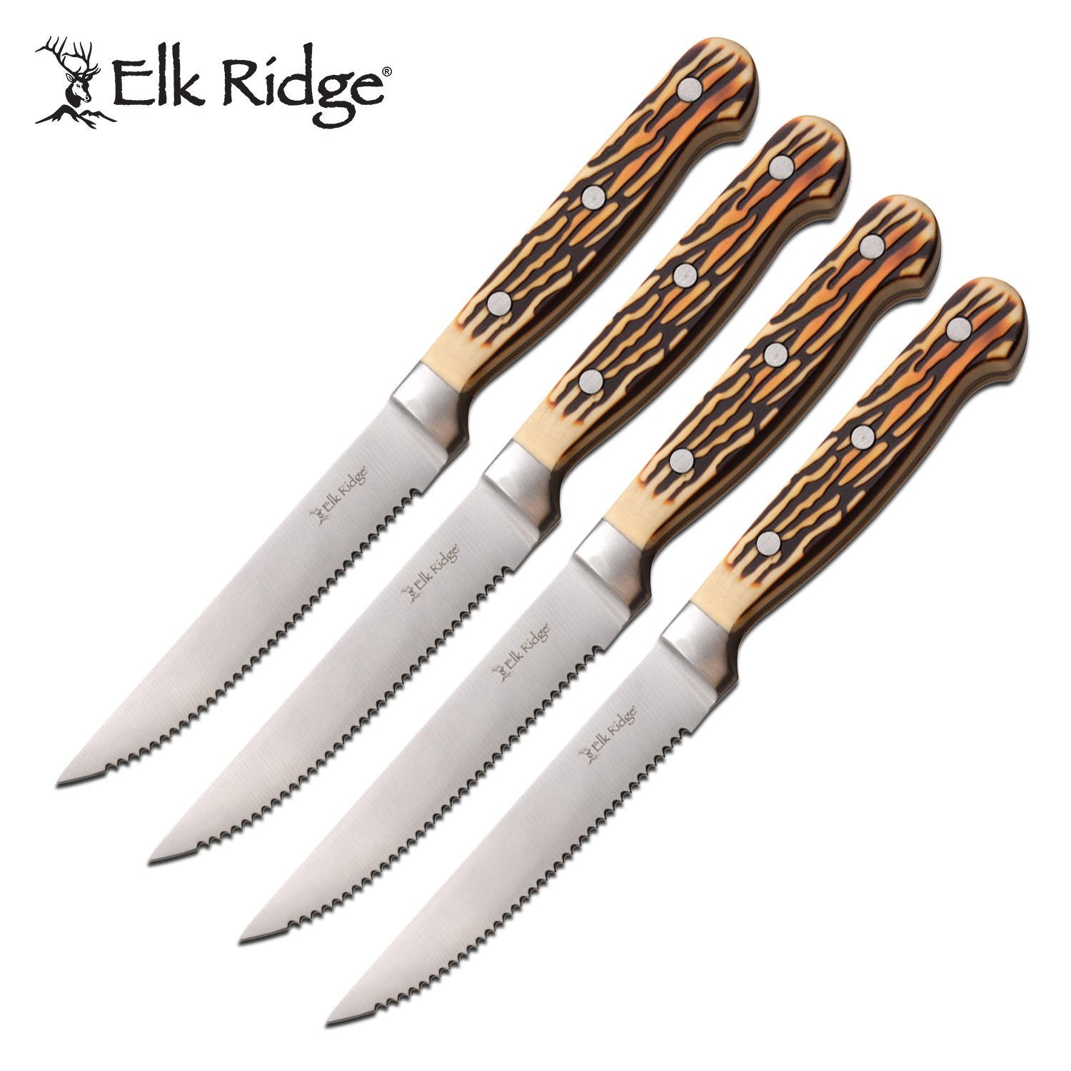 Elk Ridge Steak Knife 4 Piece Set Full Tang Knives - Tophatter's Army Products & Self Defense Collectible Weapons - Tophatter Daily Deals